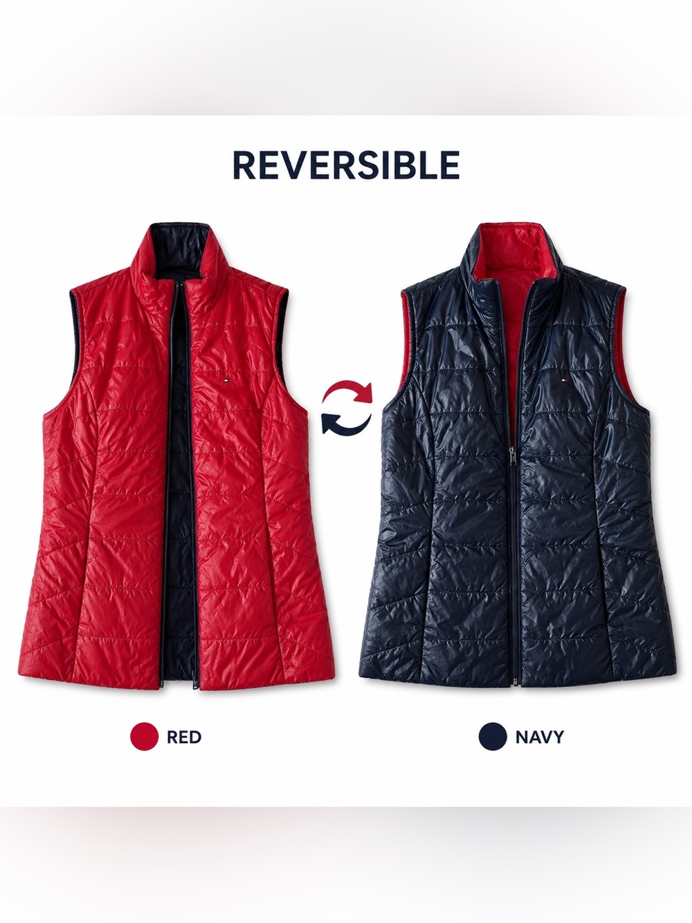 REVERSIBLE 2 in 1 Jacket Tommy Hilfiger Vest Padded Red Navy Blue Sleeveless, S